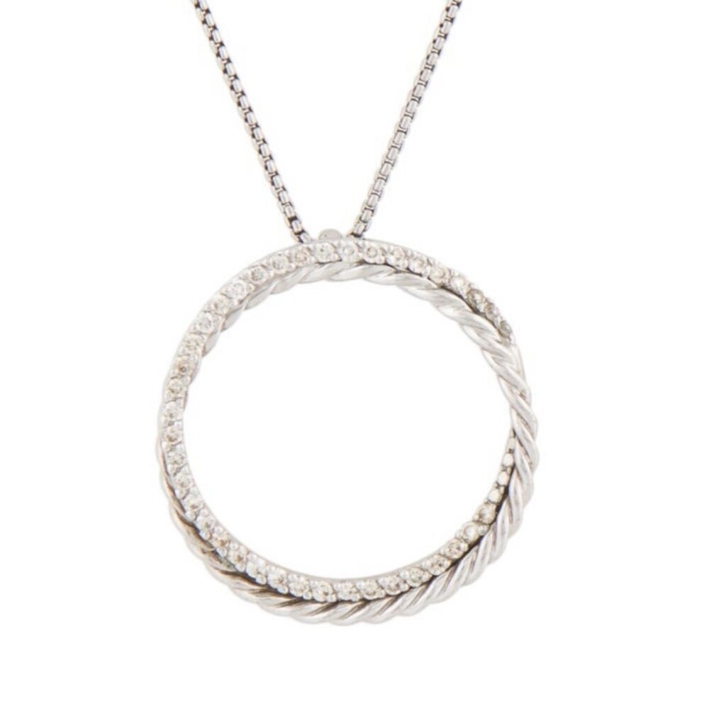 DAVID YURMAN DIAMOND 0.35 CTW INFINITY 14K & STERLING SS CIRCLE PENDANT NECKLACE